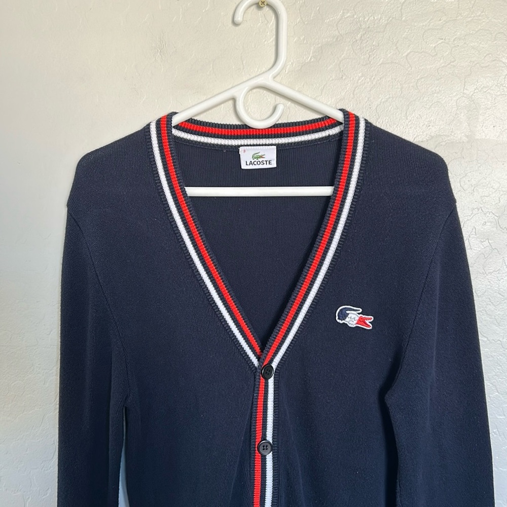 Lacoste Navy Cardigan with Red and White Accents - Picture 2 of 5